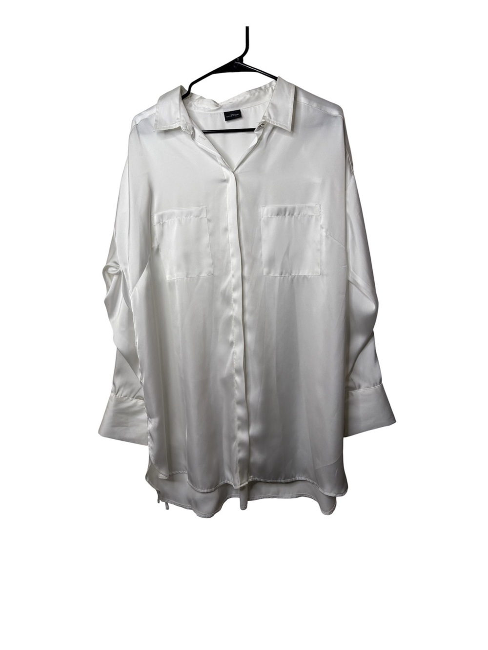 White Satin Button-Down Blouse